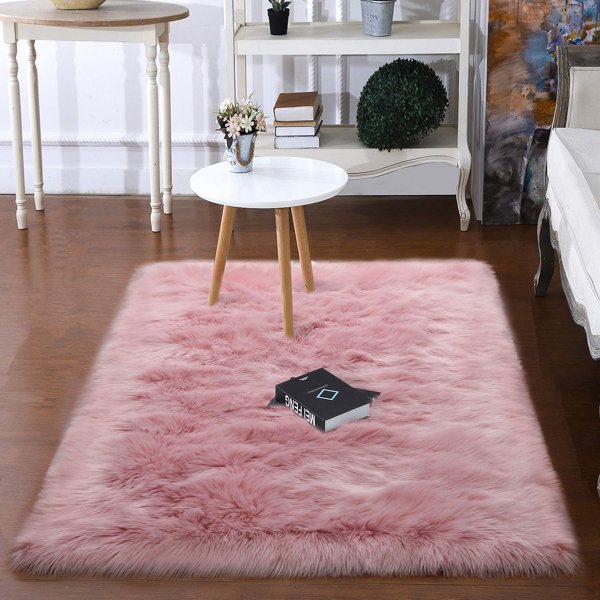 Everly Quinn Greensboro Faux Sheepskin Area Rug in Pink & Reviews Wayfair